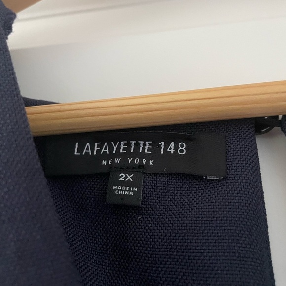 Lafayette 148 New York Split Neck Navy Shift Maxi Dress Career 2X - Picture 3 of 6